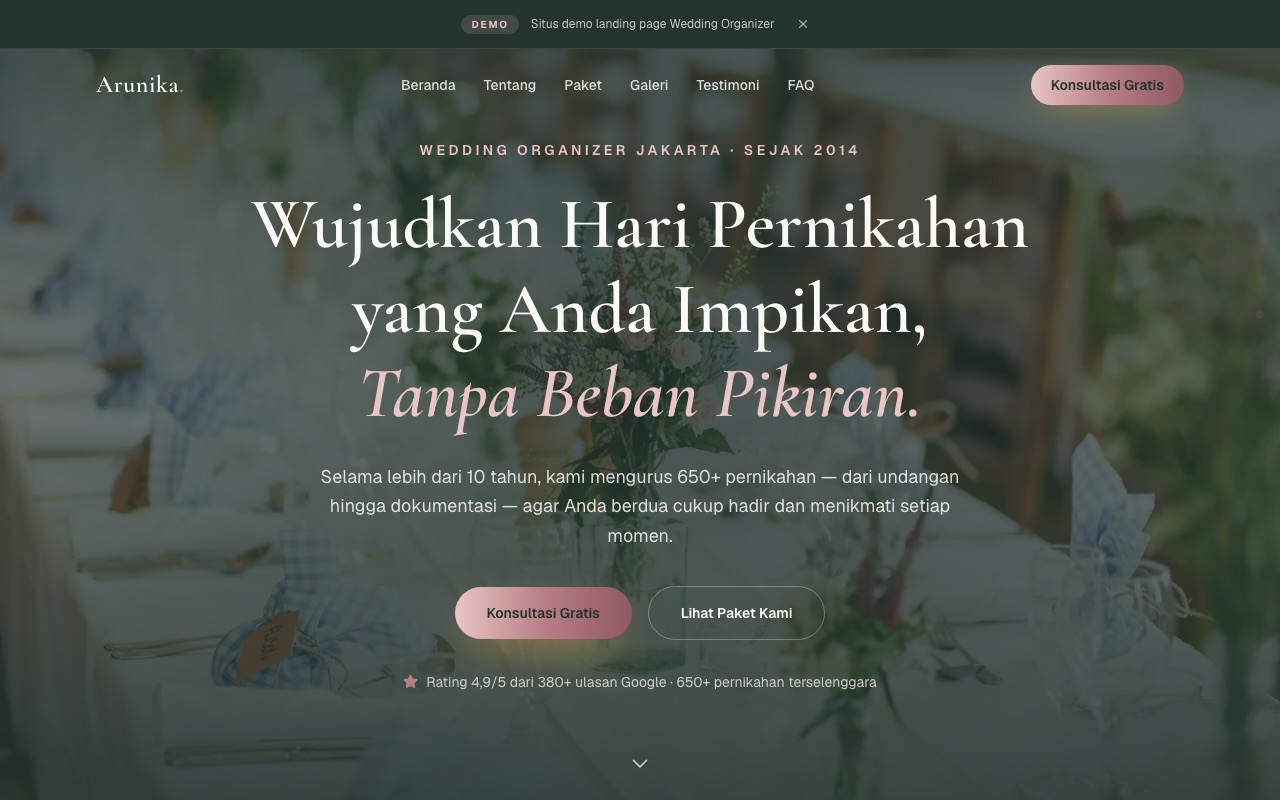 Hero website Wedding Organizer